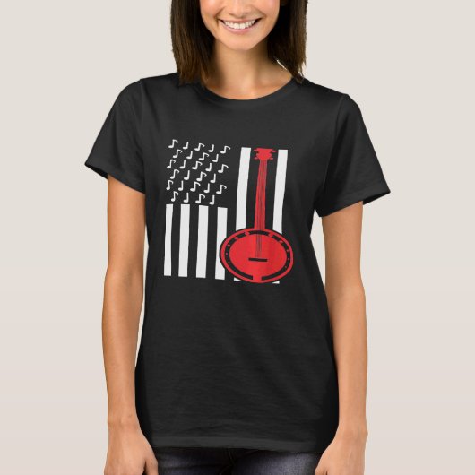 American Flag Musical Notes Banjo T-shirt (Voorkant)