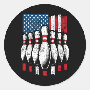 American Flag Patriotic Bowling Ronde Sticker