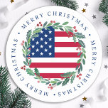 American Flag Patriotic Christmas Wreath Classic<br><div class="desc">Ajoutez la touche finale à vos enveloppes, mailings et stationnaire avec ces stickers American Flag Joyeux Noël - Couronne de vacances dans un drapeau américain design moderne rouge blanc bleu avec sainte et baies. Cet autocollant patriotique de Noël est parfait pour les familles militaires, les vétérans, les familles patriotiques. DROIT...</div>