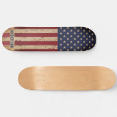 American Flag Patriotic Personalized Rustic Wood Skateboard (Horizontaal)