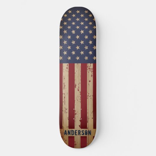 American Flag Patriotic Personalized Rustic Wood Skateboard (Voorkant)