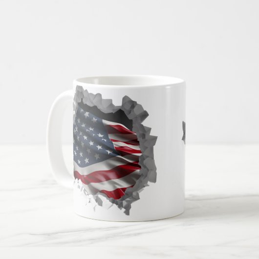 American Flag Patriotic USA Broken Wall Effect Koffiemok (Voorkant links)