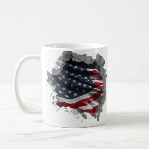American Flag Patriotic USA Broken Wall Effect Koffiemok