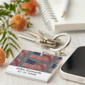 American Flag Pattern Rood Wit Blauw Naam Datum Sleutelhanger (Voorkant Rechts)