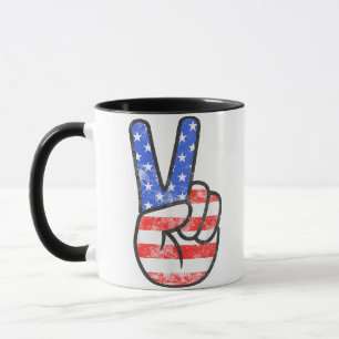 American Flag Peace Sign Hand T-Shirt Fourth of Ju Mok