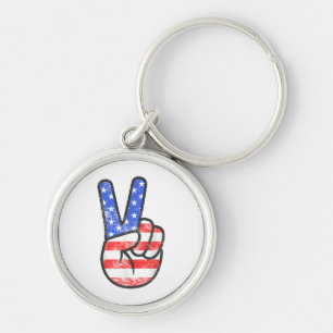 American Flag Peace Sign Hand T-Shirt Fourth of Ju Sleutelhanger
