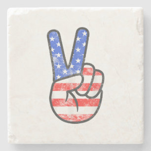 American Flag Peace Sign Hand T-Shirt Fourth of Ju Stenen Onderzetter