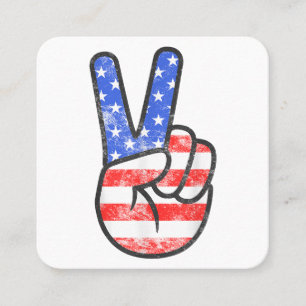 American Flag Peace Sign Hand T-Shirt Fourth of Ju Vierkante Visitekaartje