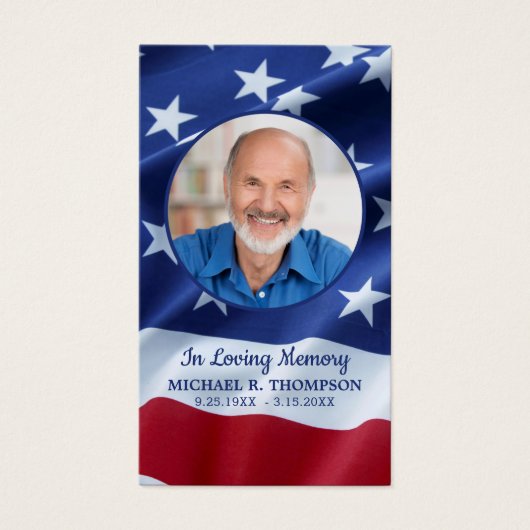 American Flag Photo Carte de prière funéraire mili (Devant)
