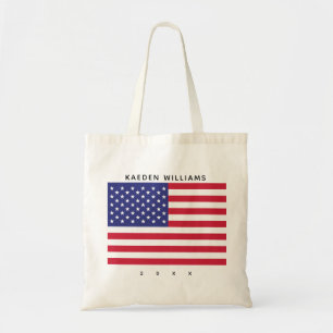 American Flag Red White Blue Monogram Patriotic Tote Bag