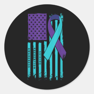 American Flag Ribbon Suicide Awareness Mental Heal Ronde Sticker
