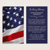 American Flag Simple Memorial Funeral Prayer Card (Devant & derrière)