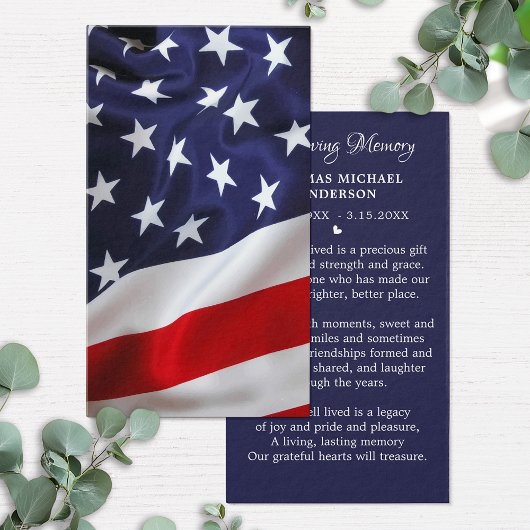 American Flag Simple Memorial Funeral Prayer Card