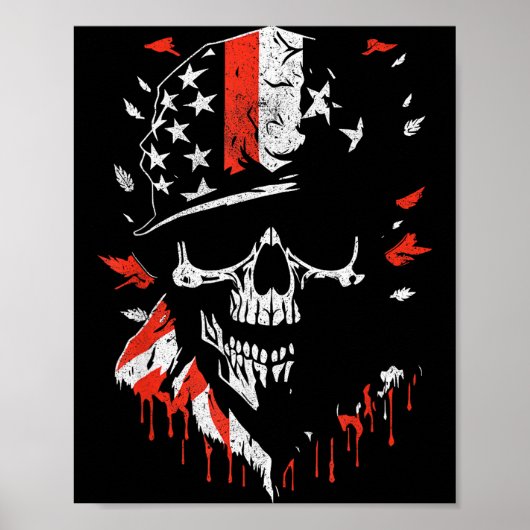 American Flag Skull Soldier Patriotic Military Gra Poster (Voorkant)