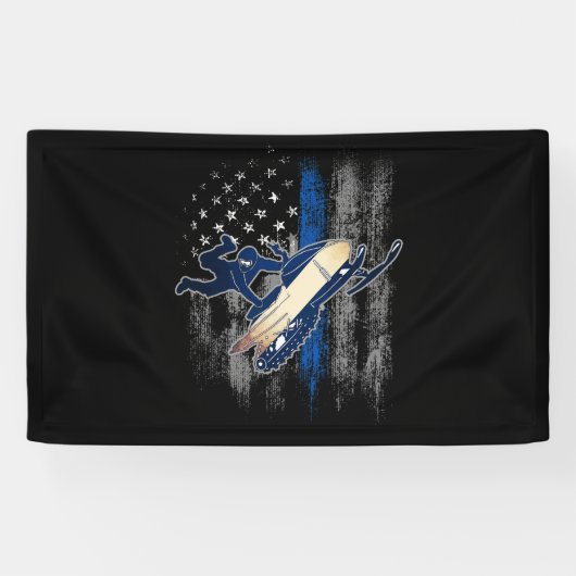 American Flag Snowmobile Blue Line Snowmobile Spandoek (Horizontaal)