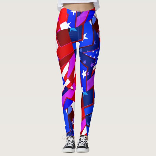 American Flag Stars Miami Abstrait Art Leggings (Devant)