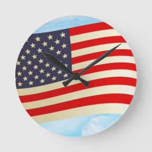 American Flag Stars Stripes eren Vrijheidstroepen Ronde Klok