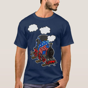 American Flag Stoomtrein 4 juli USA Spoorweg T-shirt