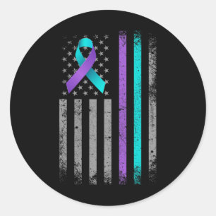 American Flag Suicide Prevention Awareness Ribbon Ronde Sticker