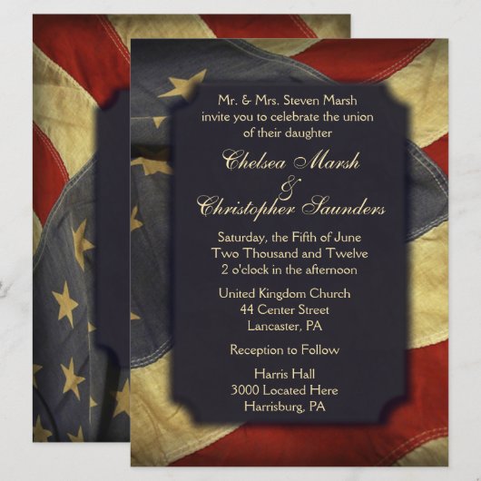 American Flag Texte léger Invitations de mariage (Devant / Derrière)