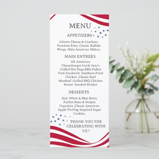 American Flag Theme Menu Card (Debout devant)