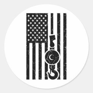 AMERICAN FLAG US FLAG Crane Operator Towing Truck Ronde Sticker