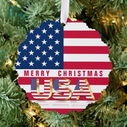 American Flag USA Joyeux Noël Ornement Card (Insitu (Arbre))