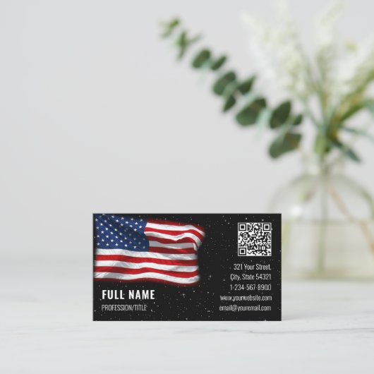 American Flag USA QR Code Carte de visite (Debout devant)