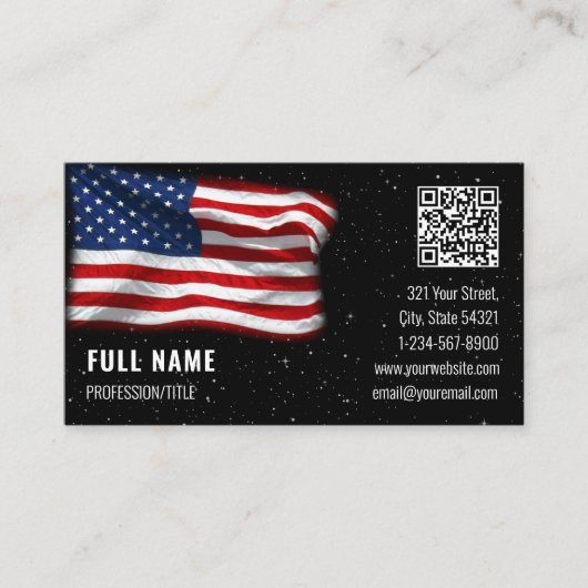American Flag USA QR Code Carte de visite (Devant)