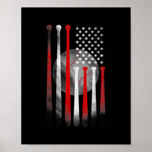American Flag Vintage Baseball Flag Dad Mom Tee Poster
