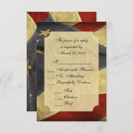 American Flag Wedding RSVP avec menu (Devant / Derrière)