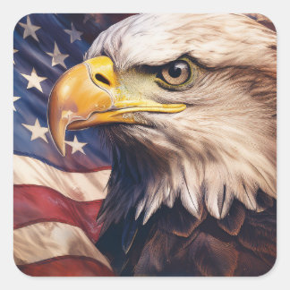 American Flag with Bald Eagle Head Vierkante Sticker