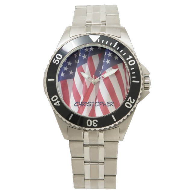 American Flags Wrist Watch, persoonlijke naam Horloge (Voorkant)