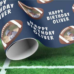 American Football Bal Happy Birthday Jongen Foto Cadeaupapier