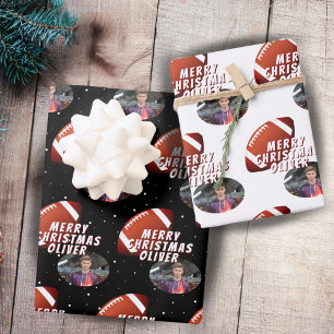 American Football Bal Kerstmis Jongen Foto Inpakpapier Vel