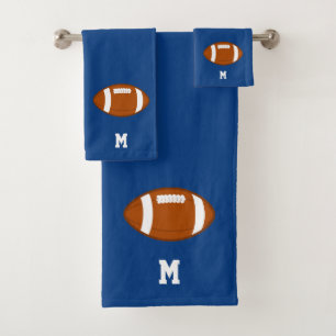 American Football Bal & Monogram op Koningsblauw Bad Handdoek