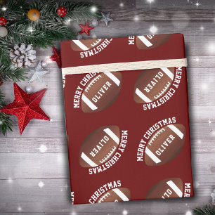 American Football Ballen Naam Rood Kerstmis Cadeaupapier