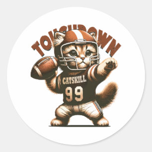 American Football Cat - Touchdown Purrfection Ronde Sticker