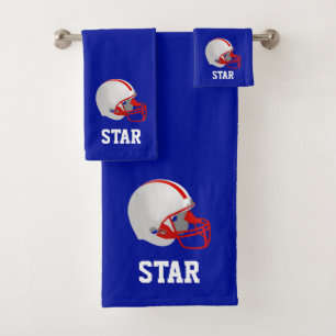 American Football Helm & Tekst op Blauw Bad Handdoek