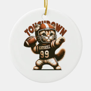 American Football Kat - Touchdown Purrfectie Keramisch Ornament