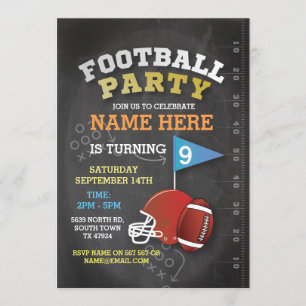 American Football Party Blue Birthday Invitation Kaart