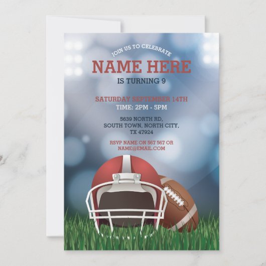 American Football Party Blue Invitation anniversai (Devant)