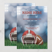 American Football Party Blue Invitation anniversai (Devant / Derrière)