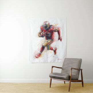 American Football Player Hardlopen met Ball Poster Wandkleed