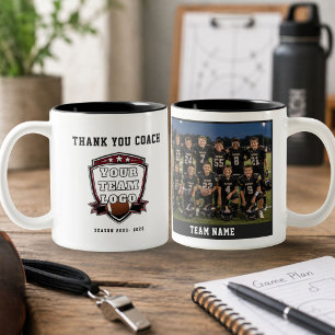 American Football Team Foto Logo Bedankt Coach Tweekleurige Koffiemok