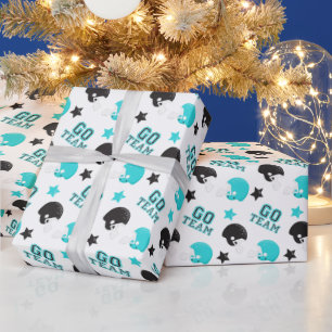 American Football Turquoise Blau en Zwart Patroon Cadeaupapier