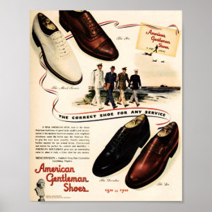 American Gentleman Shoes ad, W.W. 2 Era, 1943 Poster