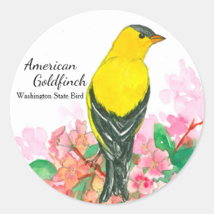 American Goldfinch Washington State Bird Yellow Ronde Sticker