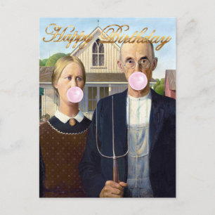 American Gothic Blaast Roze Bubble Gum Briefkaart