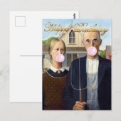 American Gothic Blaast Roze Bubble Gum Briefkaart (Voorkant / Achterkant)